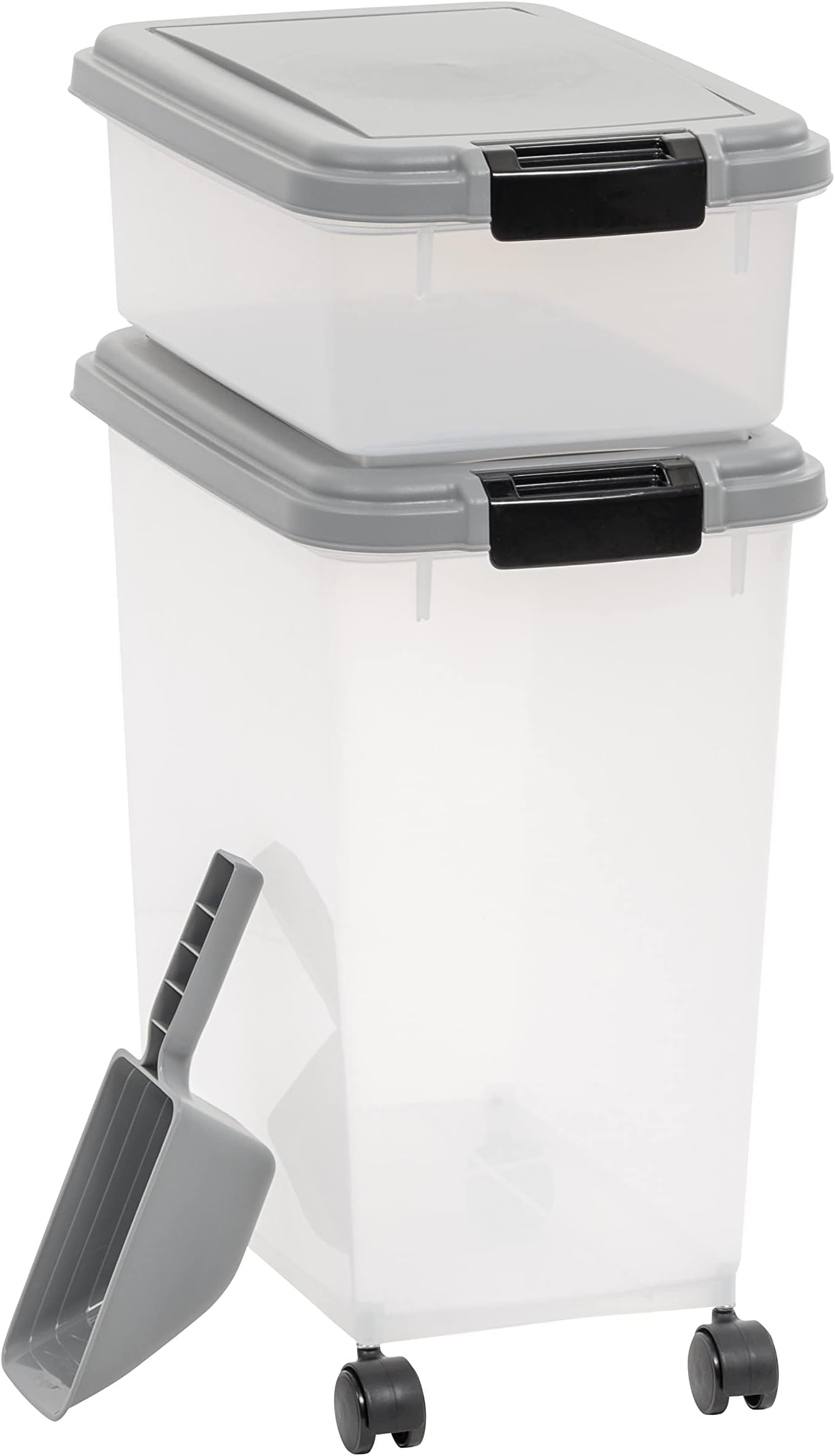 Amazon Basics 3-Piece Airtight Pet Food Storage Container Combo with Scoop, BPA Free, Removable Wheels, 33 QT + 12 QT