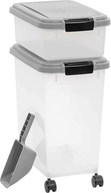 Amazon Basics Contenedor hermético de almacenamiento de alimentos para mascotas de 3 piezas combinado con pala, sin BPA, ruedas extraíbles, 33 QT + 12 QT