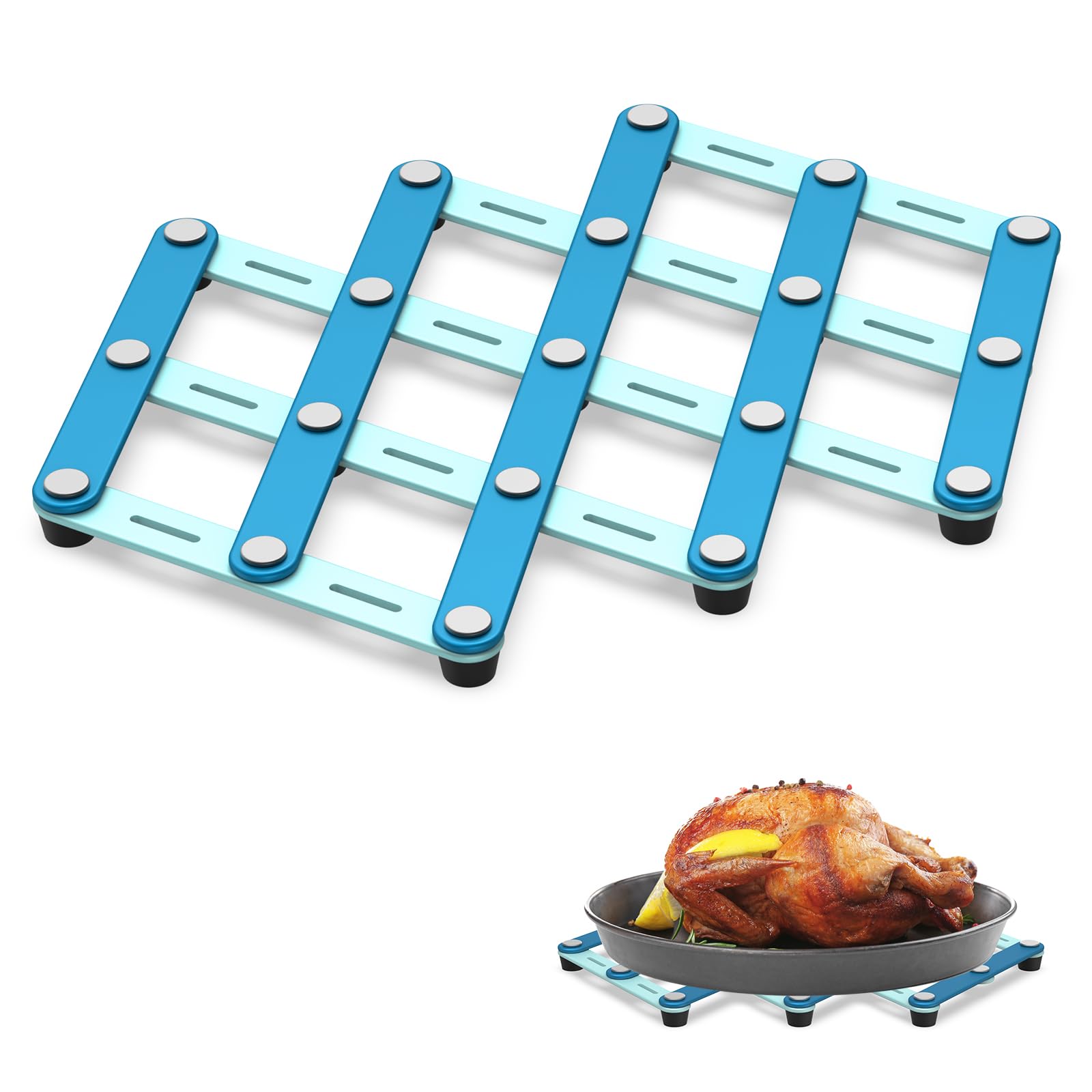 Photo 1 of BURLIHOME Metal Trivets (2 Pack), Stretchable, Blue