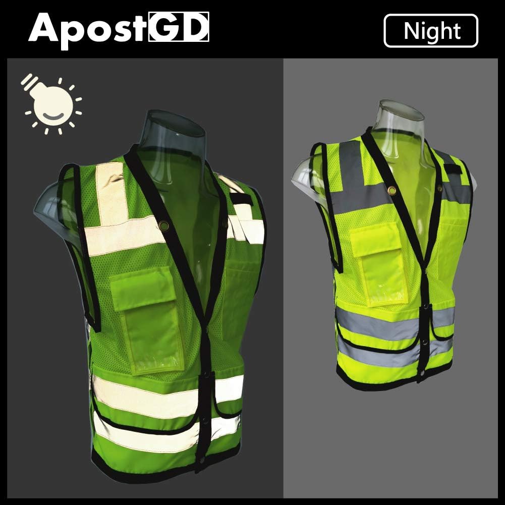 Gеt Sресіаl Prісе ApostGD SA51-1GD-XL High Visibility Safety Vest,Large Pockets, Hi Vis Silver Strip, Neon Yellow,Snap Fastener, Silver Reflective Stripe, Meets ANSI/ISEA Standards, Class 2