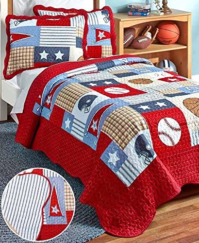 American Boys Sports, Football, Baseball, Basketball Full/Queen Quilt & Shams Set (3 Piece Bedding) + Homemade Wax Melts