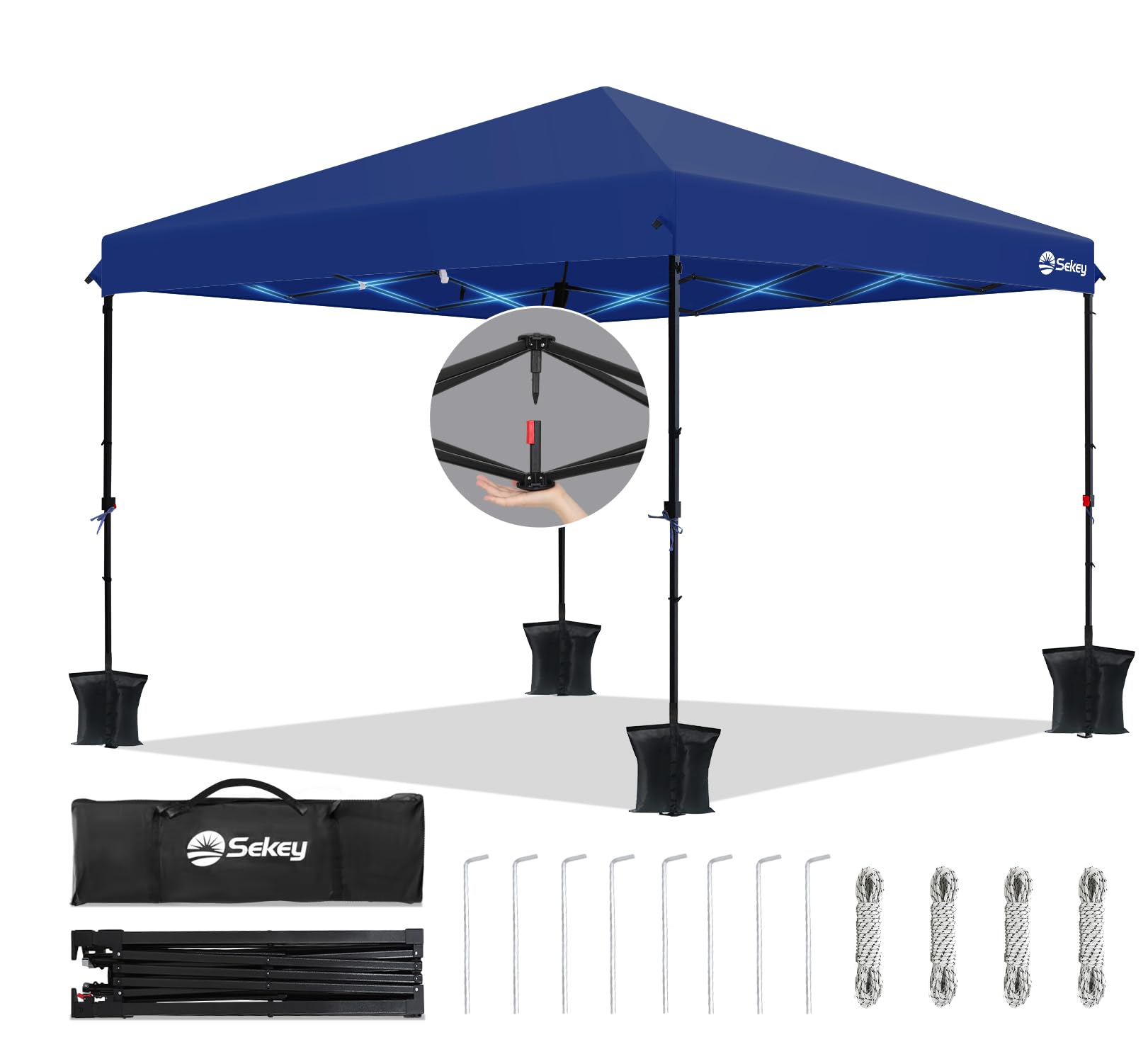 Sekey One-Touch Pop Up Pavillon 3x3 Wasserdicht Stabil Winterfest, Faltpavillon 3x3m mit Verdickten Röhren, Partyzelt Pavillion Klappbar für Camping Festival Party, Premium Serie 3x3, Navy