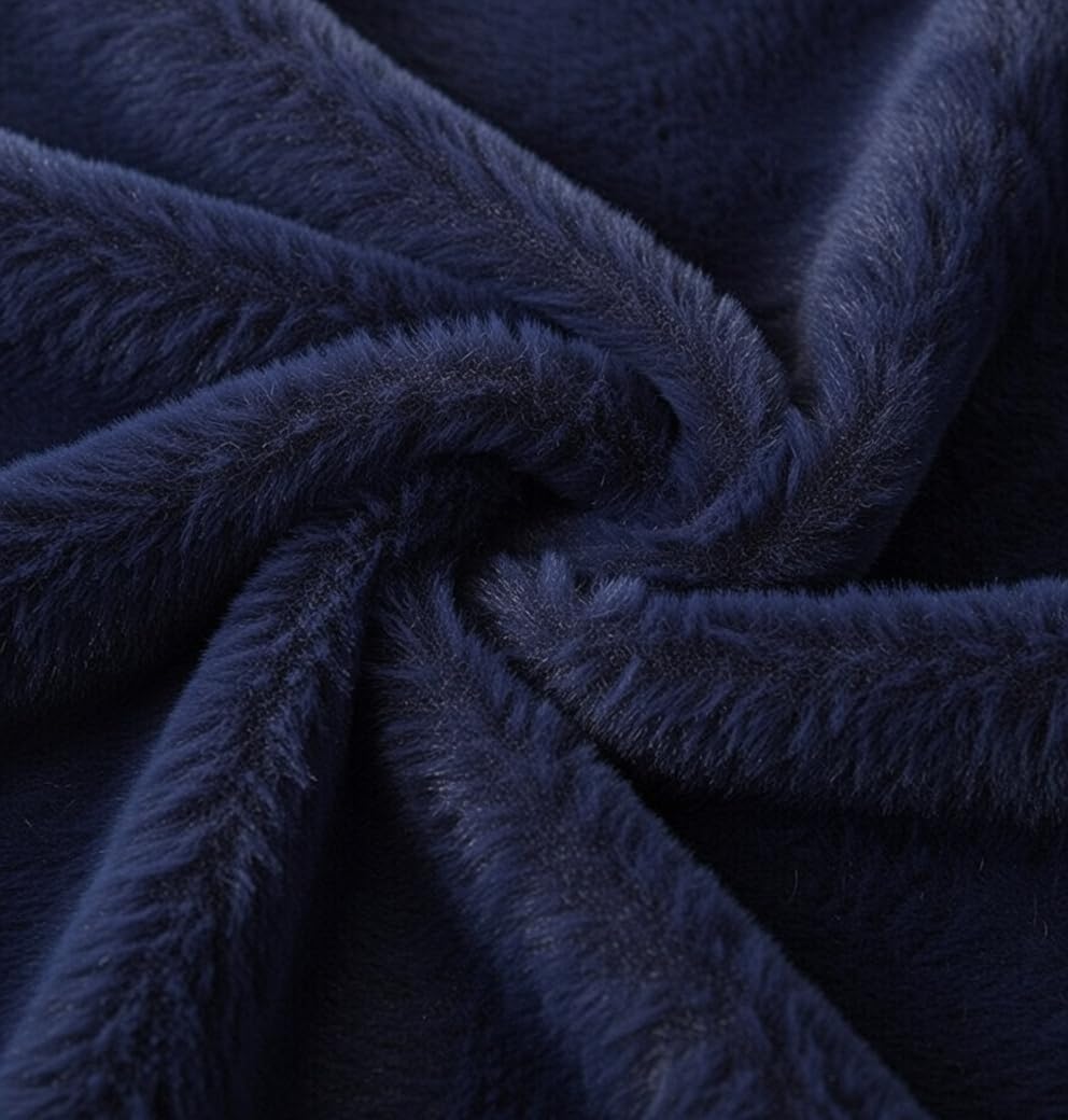 Plain Fun Faux Fur Fabric Material Navy Blue, 1Mtr - 150cmx100cm