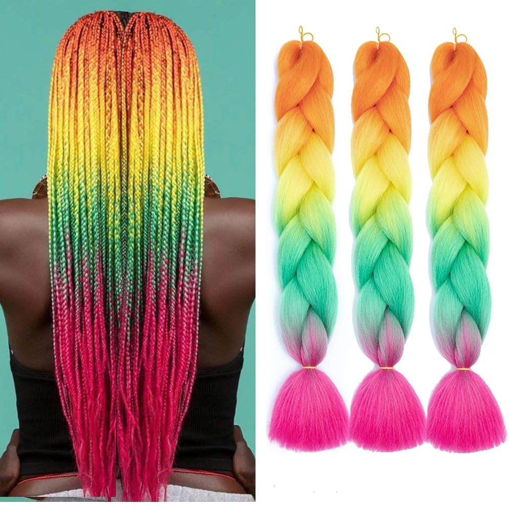 Braiding Hair 24 Inch Braid Hair Extensions Hot Water Setting High Temperature Synthetic Fiber(D3-3Packs)