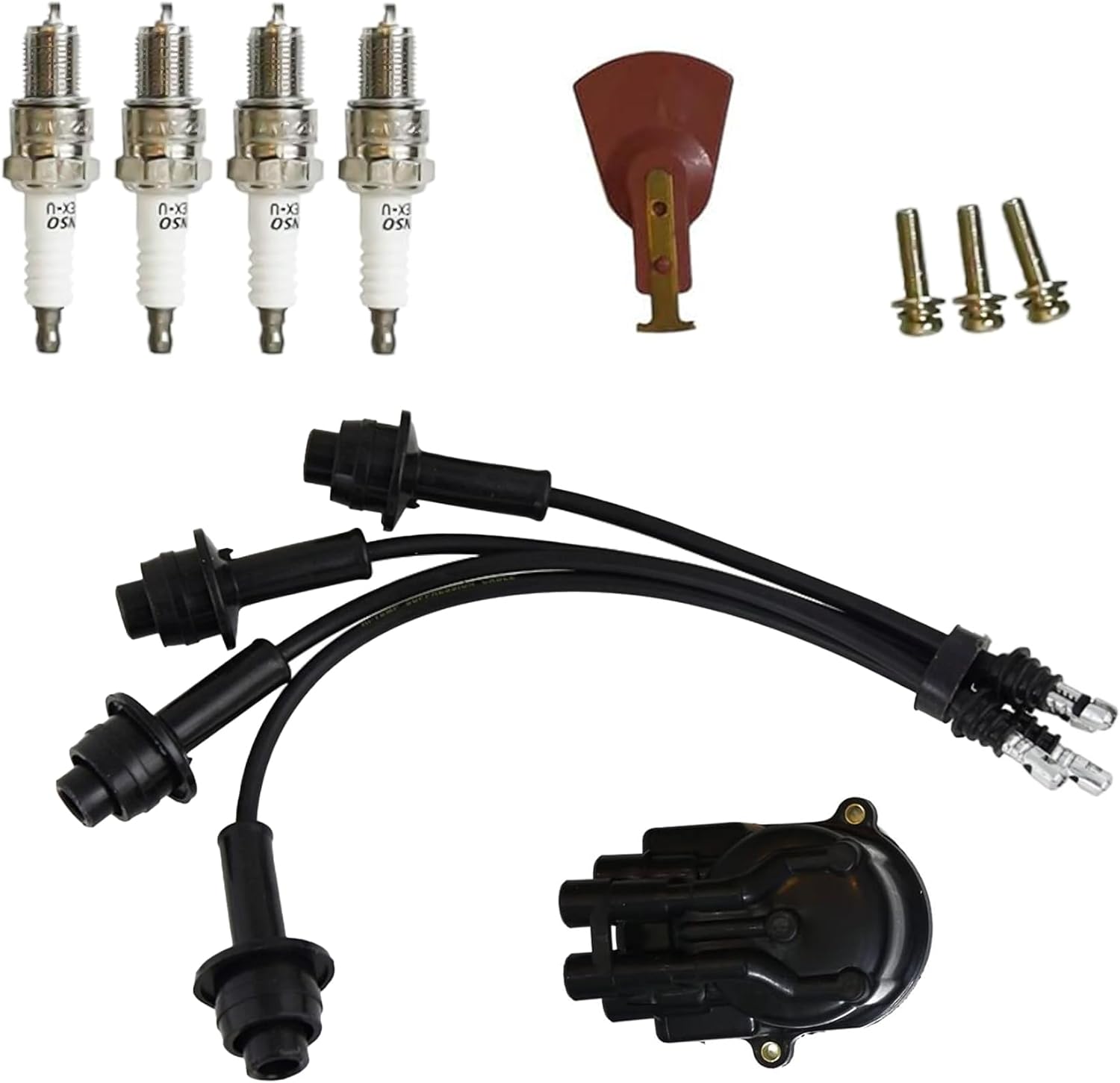 80919-76103-71 Tune Up Kit Distributor Cap + Ignition Rotor + Spark Plugs + Ignition Wire Set Compatible with Toyota W/4Y Engine, Compatible with Toyota Forklift 5FG, 6FG, 7FG, and 8FG Series