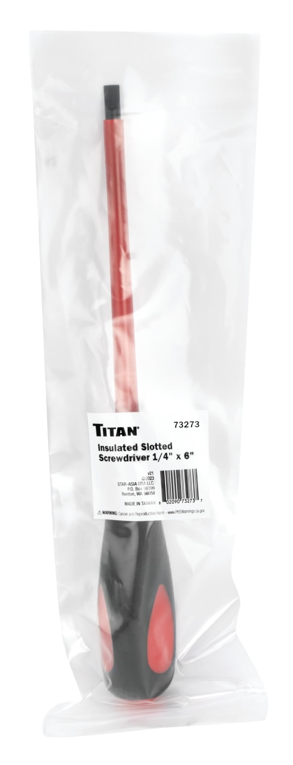 Titan 73273 VDE 1000V Destornillador aislado ranurado 1/4 pulgadas x 6 pulgadas