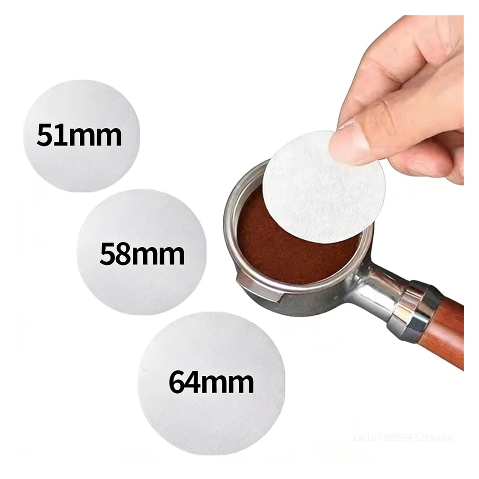 Papel de filtro de café de 51mm, papel for cafetera Espresso, goteador de filtros de café, filtro de papel for olla Moka (100/200/500pc)(64mm,500Pcs)