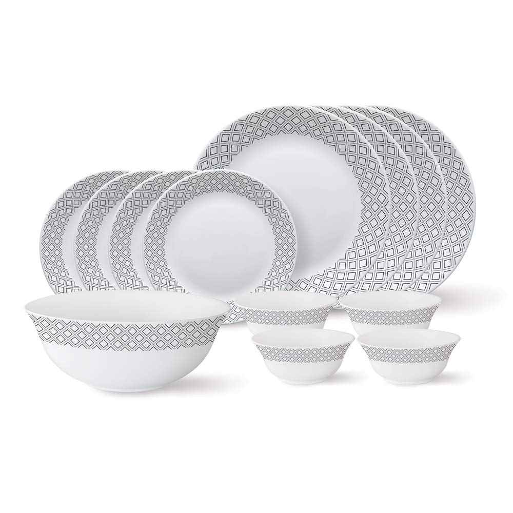 Larah by Borosil Black Grey Cone Tiara Series Opalware Dinner Set | 13 Pieces for Family of 4 | Microwave & Dishwasher Safe | Bone-Ash Free | Crockery Set for Dining & Gifting | Plates & Bowls Larah by Borosil Black Grey Cone Tiara Series Opalware Dinner Set | 13 Pieces for Family of 4 | Microwave & Dishwasher Safe | Bone-Ash Free | Crockery Set for Dining & Gifting | Plates & Bowls