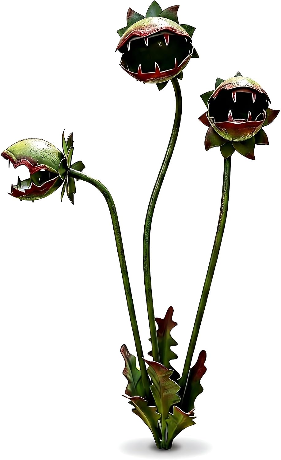 25-Inch Metal Venus Flytrap Garden Stake, Handmade Carnivorous Monster Sculpture, Whimsical Yard Art for Patio and Lawn