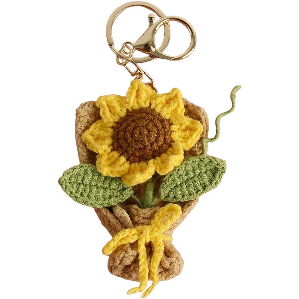 Danlai Handmade Crochet Flower Keychain, Floral Pendant for Car Key Purse Bag Wallet and Daily Ornament Decoration