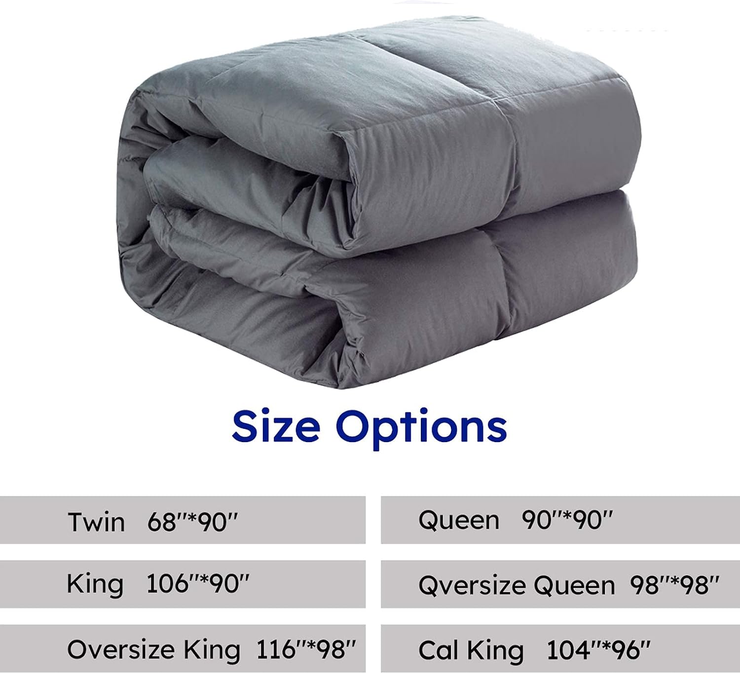 Downcool Feathers Down Comforter Gray All Season Medium Warmth Bed Duvet Insert 100% Cotton Cover 95% Feathers 5% Down King