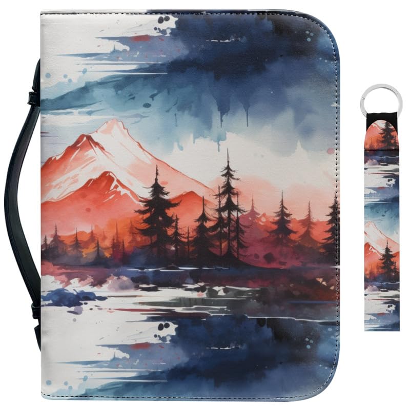Garronmavis Alps Mountain Bible Cover Pine Trees Mountains Bible Case with Wristlet Key Ring Watercolor Art Lanyard Bible Bag - 2XL — image 1