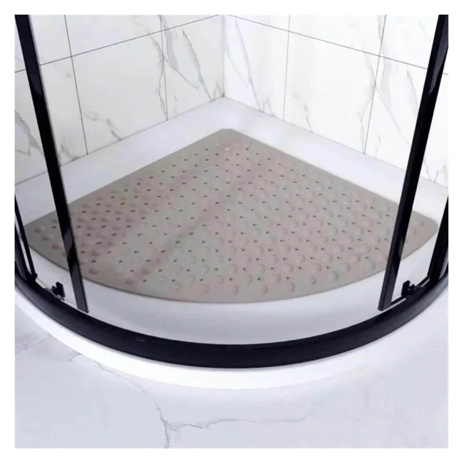 Curved Shower Mat Anti-Slip Bathroom Pad with Suction Cup and Protrusion Points Foot Massage Shower Mat Fan Shaped Door Funny Bath(Khaki,54 54CM)