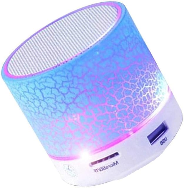 ISMMIK Mini Wireless Bluetooth Speaker Cracked Layer USB/TF Card/FM Music Sound Box Subwoofer with Colorful Light Portable LED Light Super Bass Stereo Light Blue