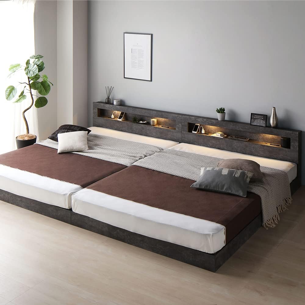 RASIK モダンロータイプ シングルベッドフレーム ストーングレー