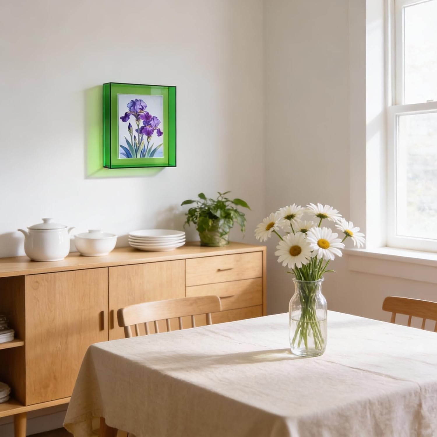 8x8 Acrylic Picture Frame for Wall and Tabletop Neon Floating Photo Frame with Decorative Bright Color, Turquoise Green