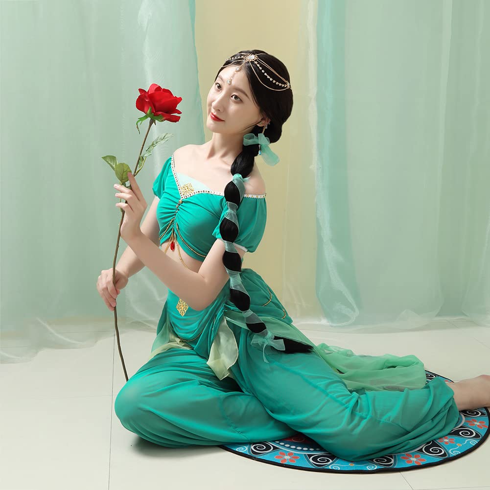 ROYAL SMEELA Costume Principessa Jasmine Per Donna Costume da principessa gelsomino Vestito Principessa Aladdin Vestito Di Principessa Jasmine adulto Costume Halloween Carnevale Cosplay Jasmine