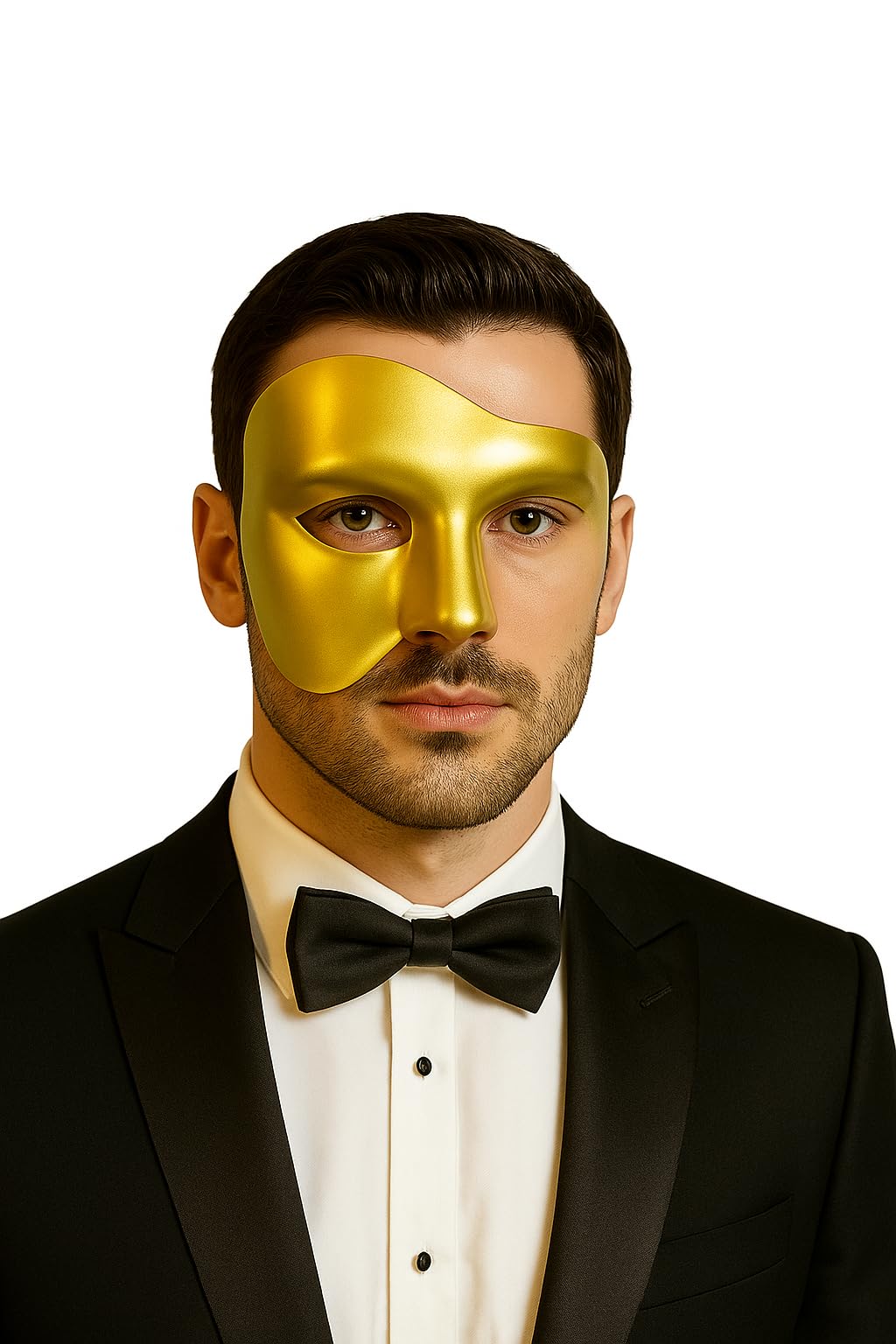 Komonee Half Face Halloween Mask Matt Gold Phantom Of the Opera Costume Adult Outfit Venetian Carnival Masquerade Party Fancy Dress Cosplay For Men Women