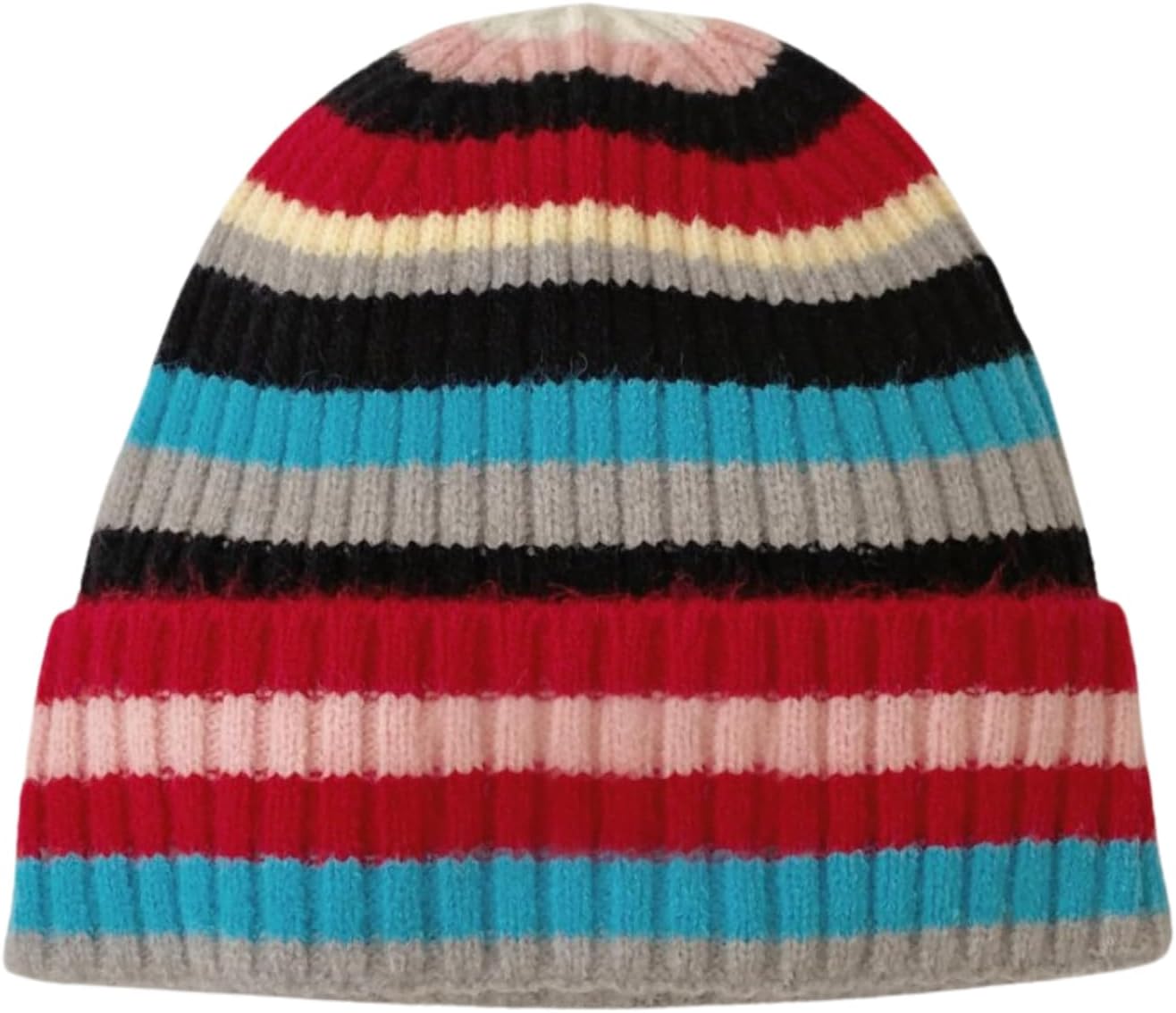 Colorful Striped Beanie Cuffed Winter Soft Rib Knit Hat for Women Men Gift