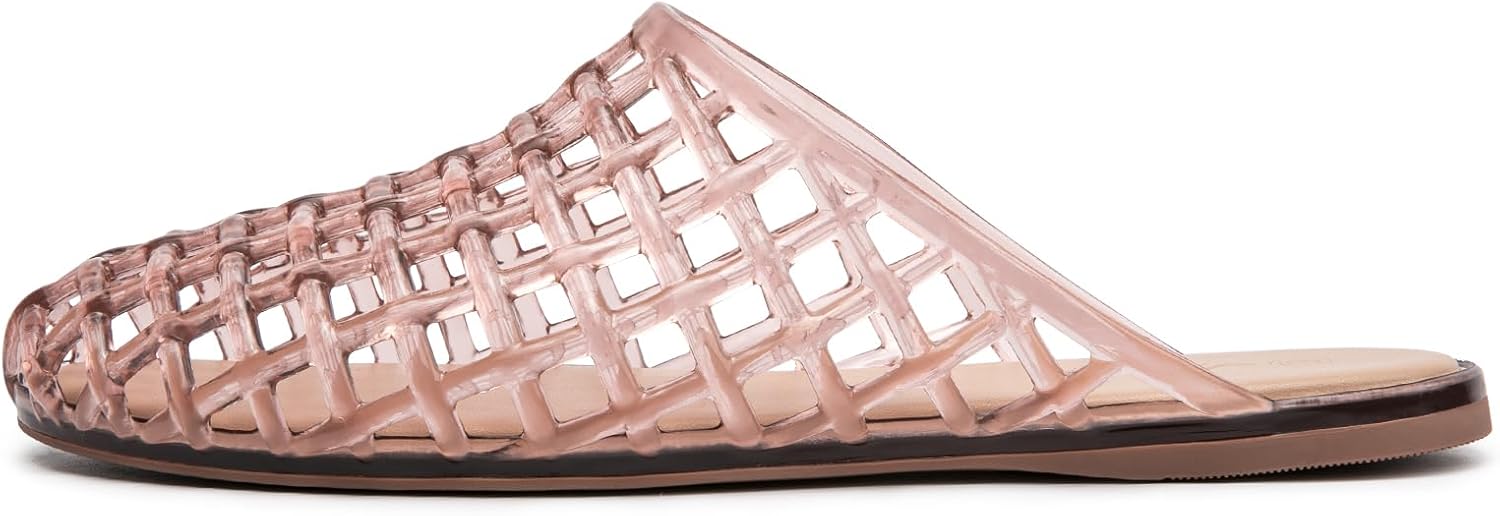 HEVA Women's Jelly Slide Sandals - Clear Mesh Hollow Slip On Closed Toe Slippers - Lightweight Casual No Slip Flat Sandals