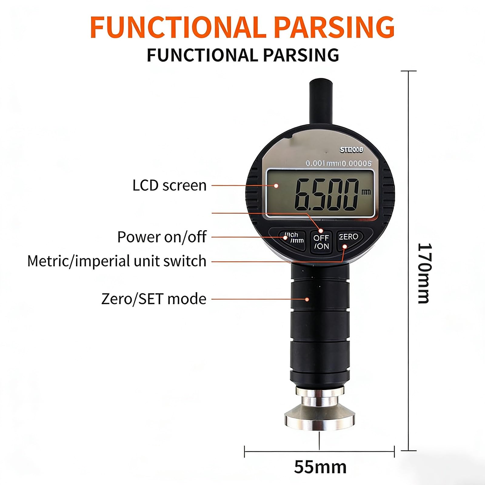 Medidor de perfil de superficie 0-6,5/9 mm, detector de suavidad de resolución de 0,001 mm para metal y madera, probador de patrón de anclaje de precisión para pulverización e impresión
