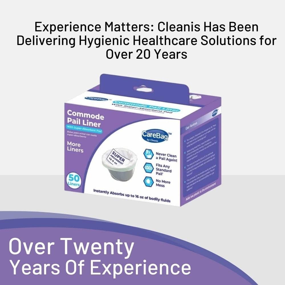 Cleanis CareBag Disposable Commode Liners – Super Absorbent, Leak-Proof & Odor-Control Liners for Bedside Commode Buckets, 50 Count