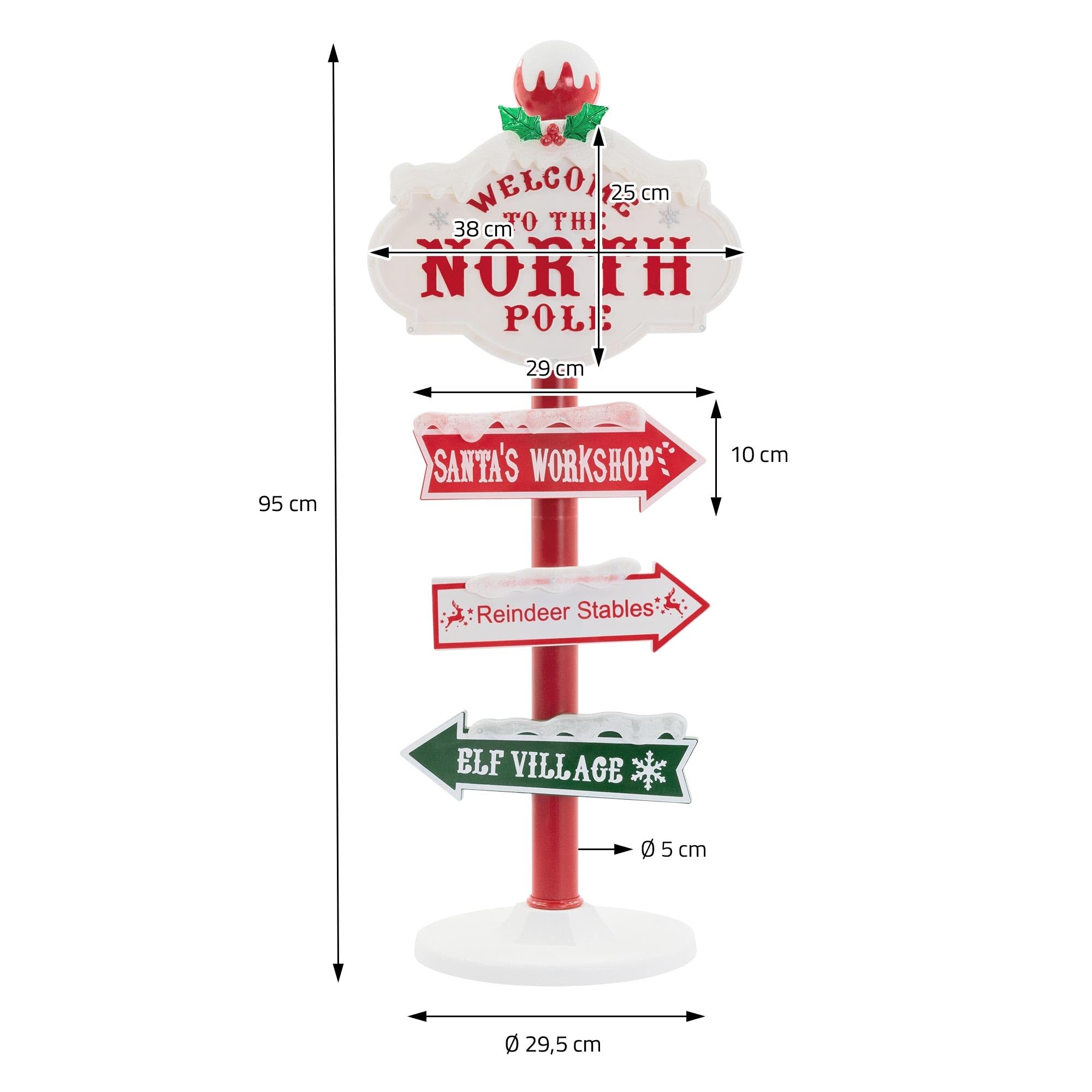 ECD Germany LED Weihnachtsdeko Wegweiser 95cm, 59 bunte LEDs, Nordpol Schild mit 4 beschrifteten Planken, Innen/Außen, Wetterfest, Garten Deko Weihnachten aus Kunststoff, Richtungsweiser beleuchtet