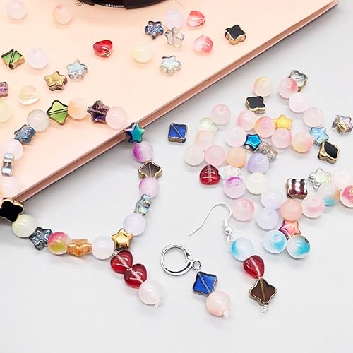 Miniatura 6 de 380 cuentas de cristal de color transparente, cuentas de estrella, cuentas de trébol, cuentas en forma de corazón, juego de cuentas de manualidades,