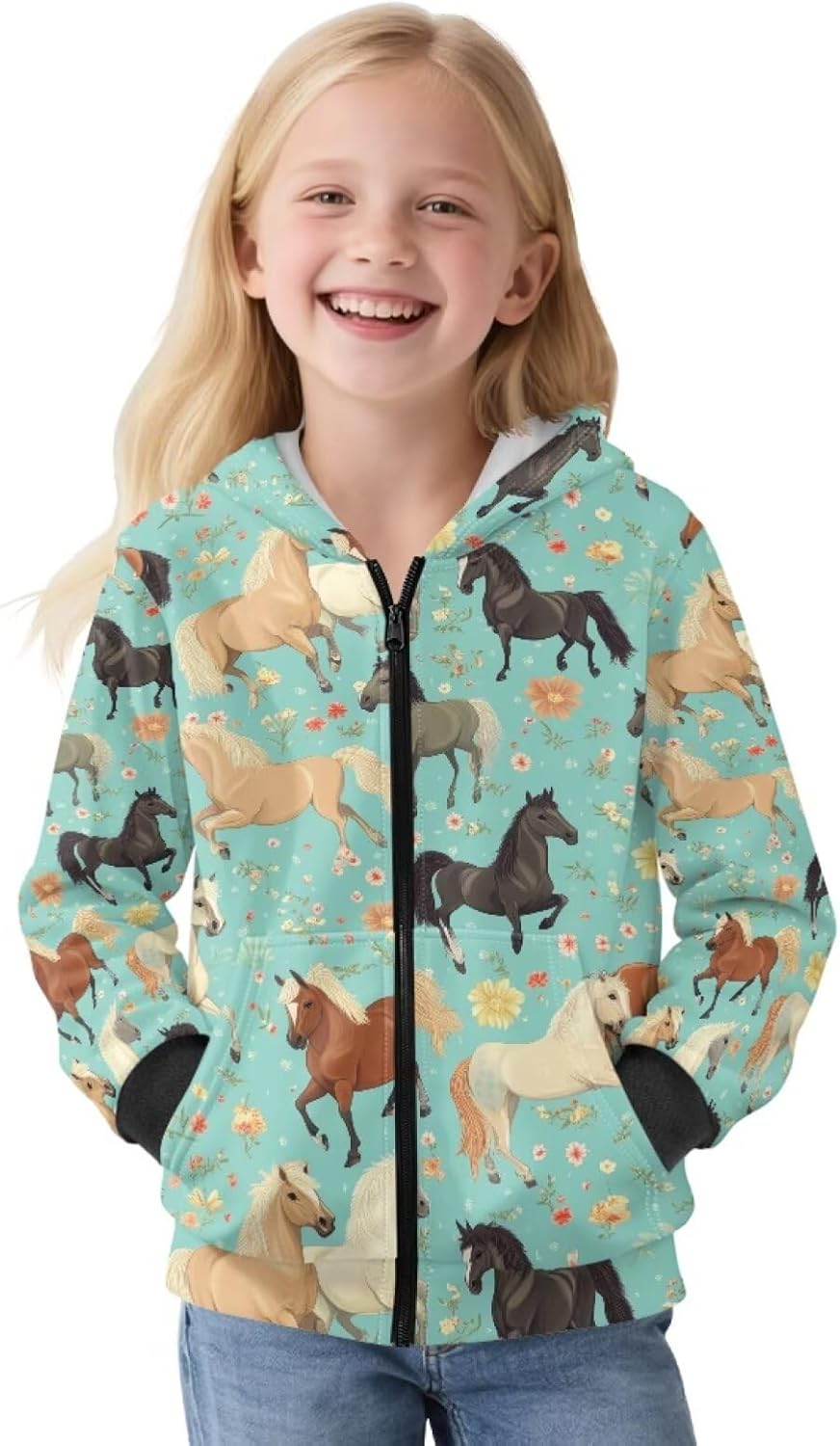 WELLFLYHOM Fleece Lining Girls Hoodie Zipper 6-16 Graphic Sweatshirt Long Sleeve Sweater with Pocket Full Zip Kids Tops