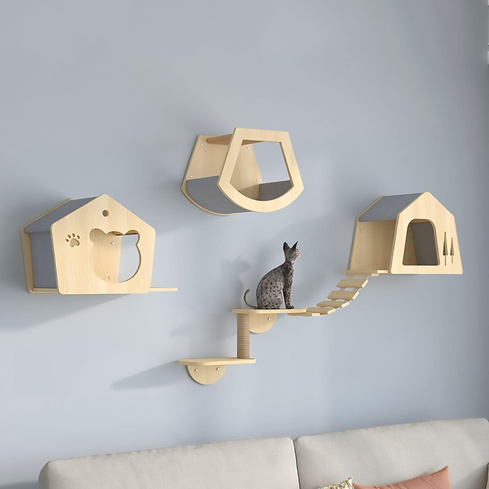 Mensole da parete per gatti e posatoi montati con tiragraffi, letto pensile, casa e gradini per gatti interni, ideale per gatti grandi o piccoli