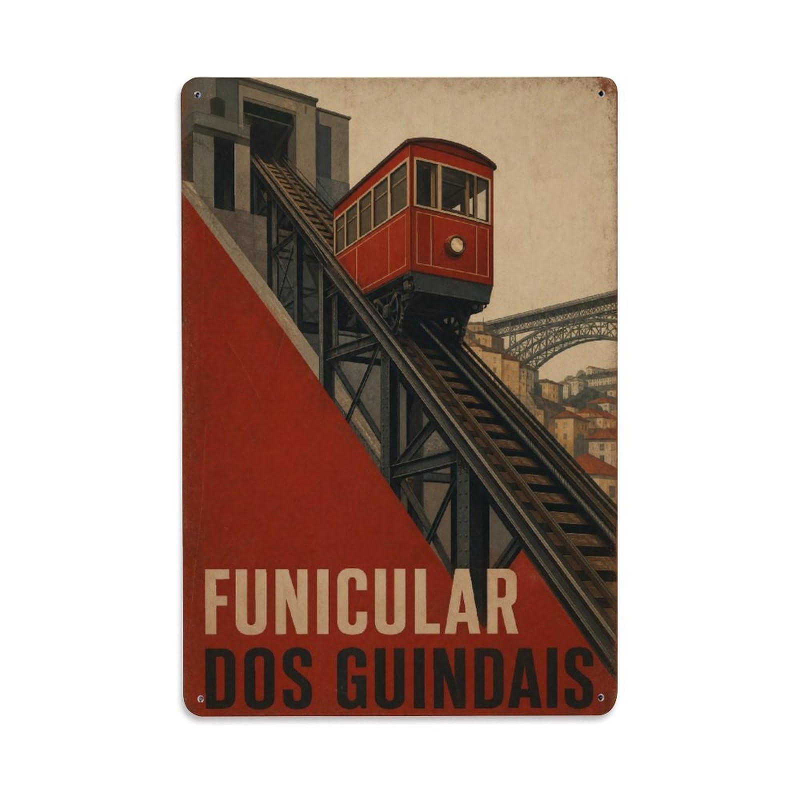 Yrnq 08X12inch Vintage Style Vintage Hydraulic Funicular Railway Guindais Portugal Metal Tin Sign