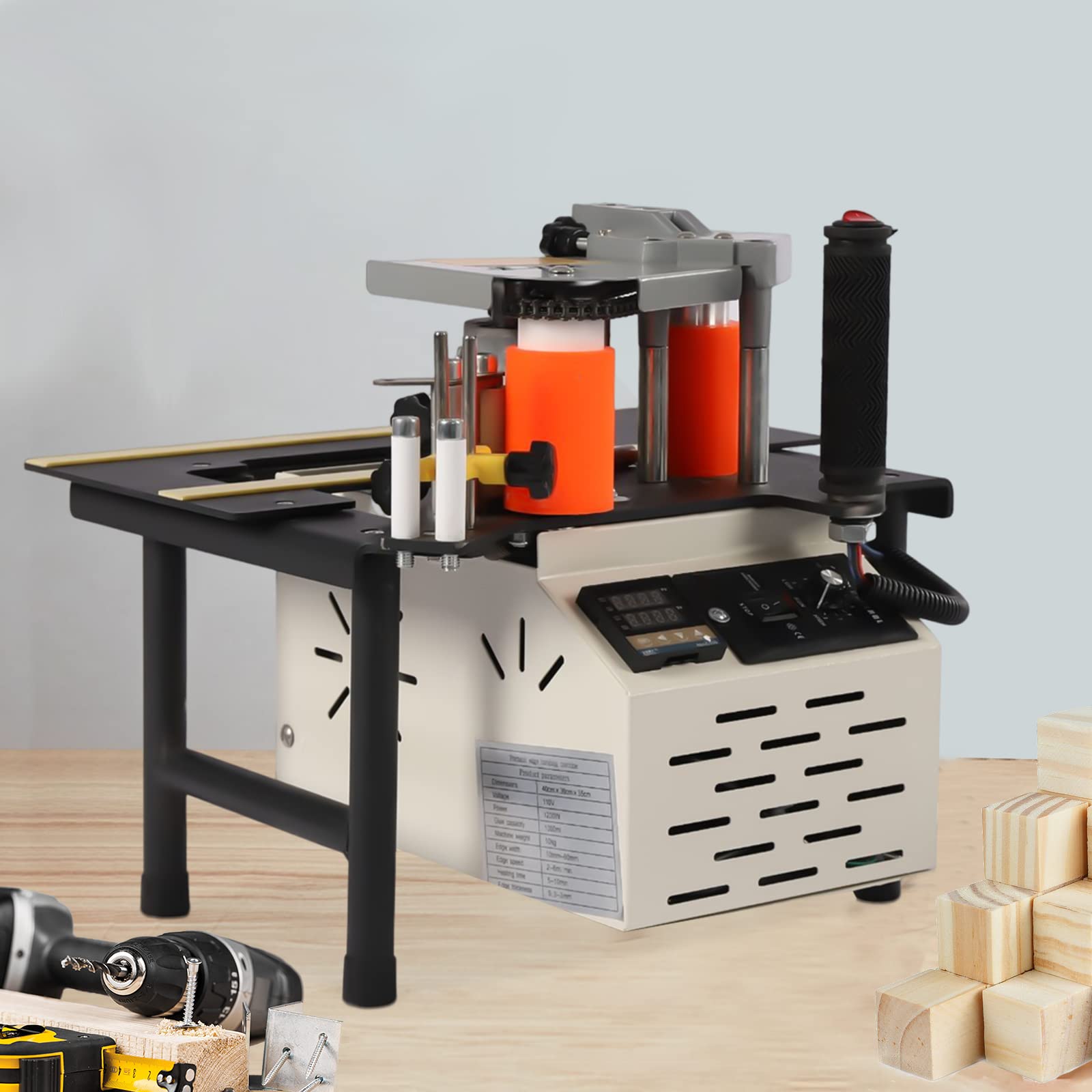 110V Machine Portable Edge Bander, Double Side Gluing Edgebander with Double Sided Glue Coating, Curve Straight Edge Banding Machine for Professional Edge Banding, Adjustable Temperature