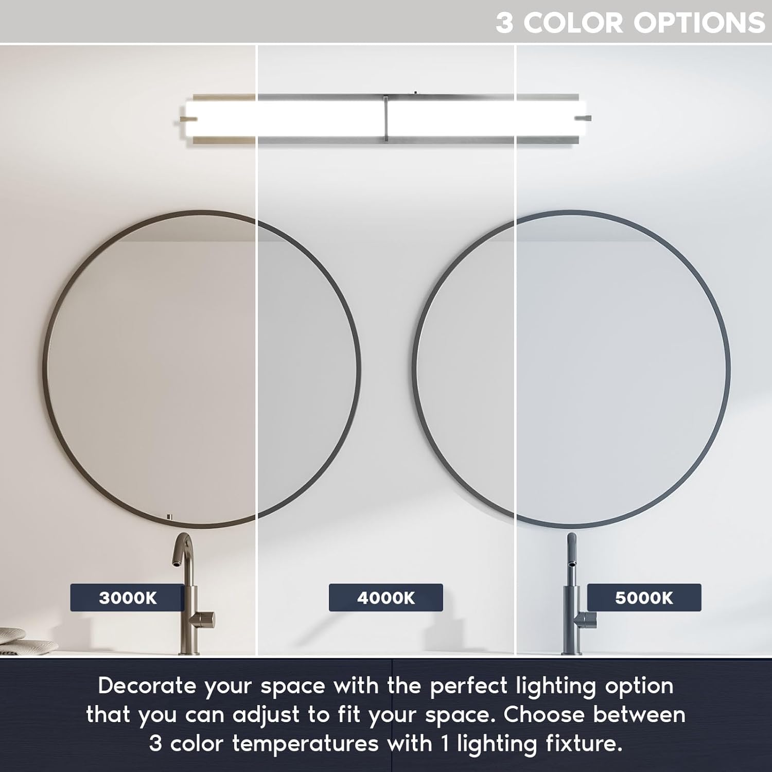 LUXRITE 36 Inch LED Vanity Lights Brushed Nickel Bathroom Light Fixtures 3CCT Selectable 3000K 4000K 5000K Modern Vanity Light Bar Over Mirror 30W 2100 Lumens Dimmable Damp Rated ETL Listed