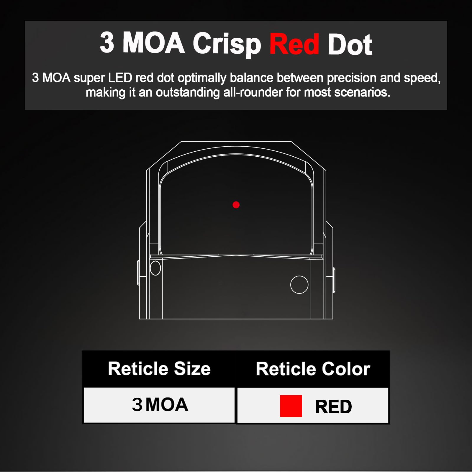 GOWUTAR GP1 RMSc/407k/507k - Spioncino a punto rosso con 3 pistole MOA per configurazioni subcompatte, vista riflesso della batteria di carica superiore, movimento sveglio, alloggiamento
