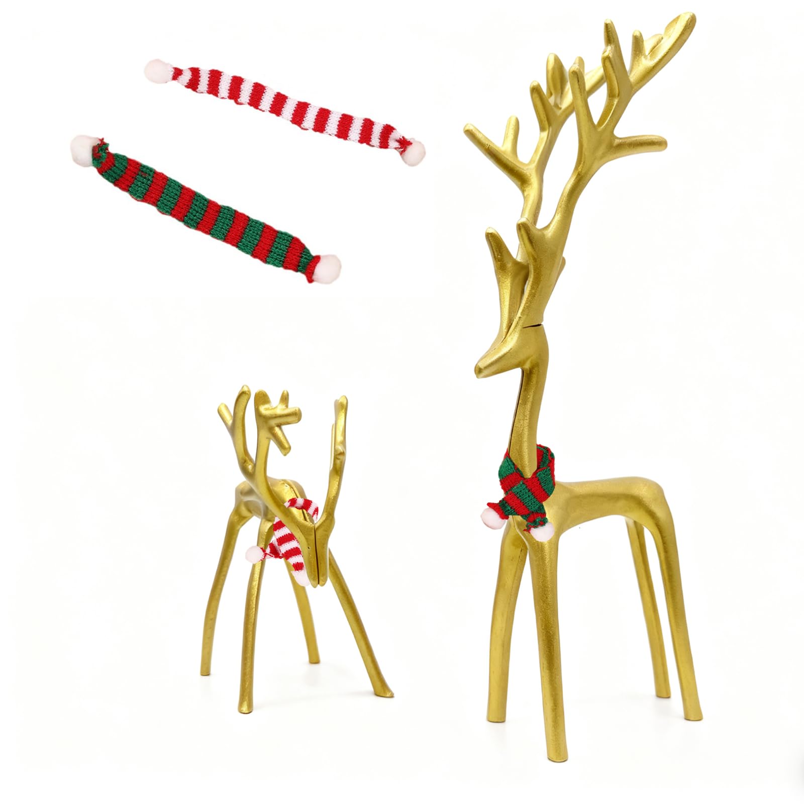 Juego de 2 decoraciones navideñas doradas, estatuas de reno, modernas figuras de Navidad de aleación de aluminio, elegantes adornos de mesa de Navidad para chimenea, sala de estar, dormitorio