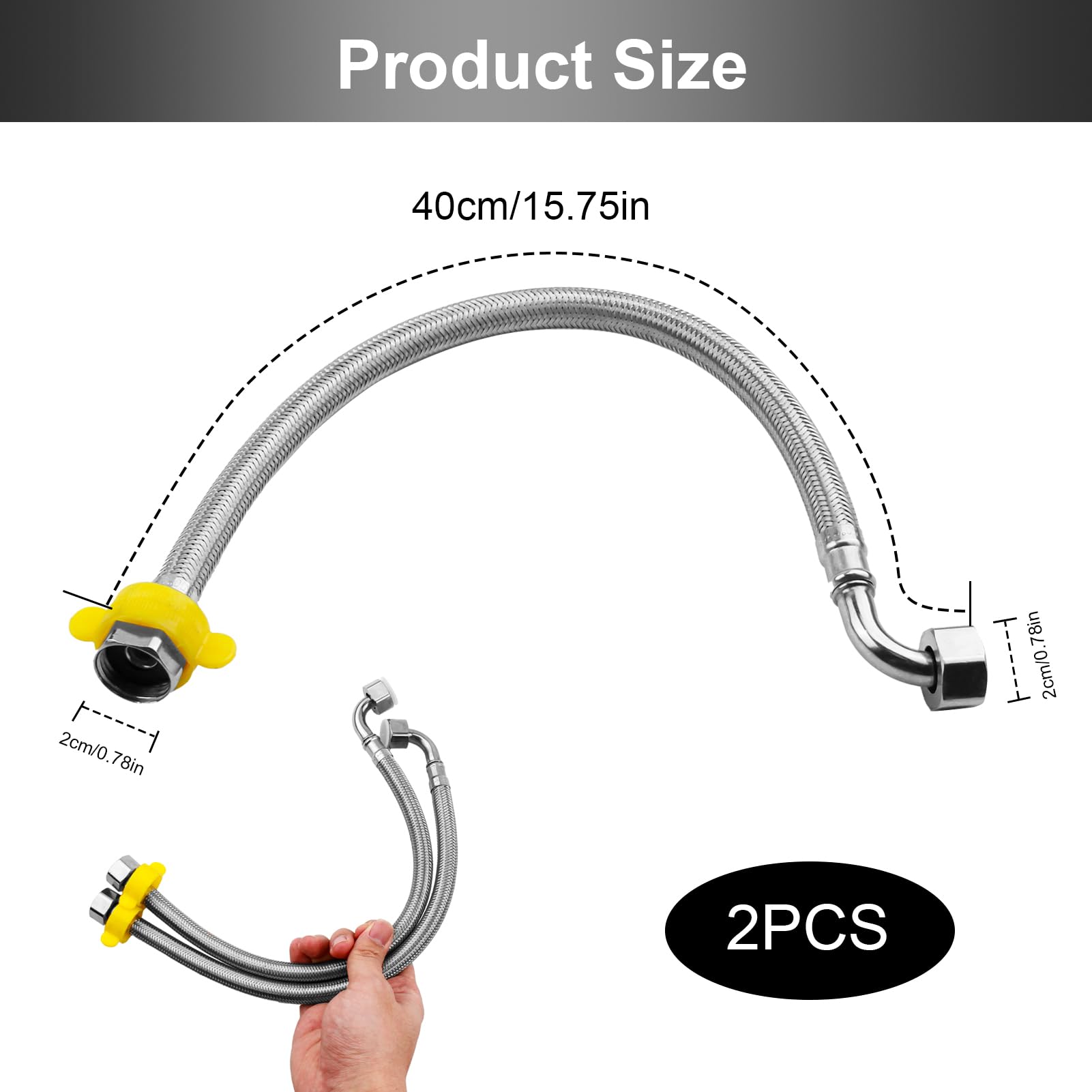 40cm Flexible Pipe British Standard 1/2”(90°) x 1/2” BSP Fitting - Image 2