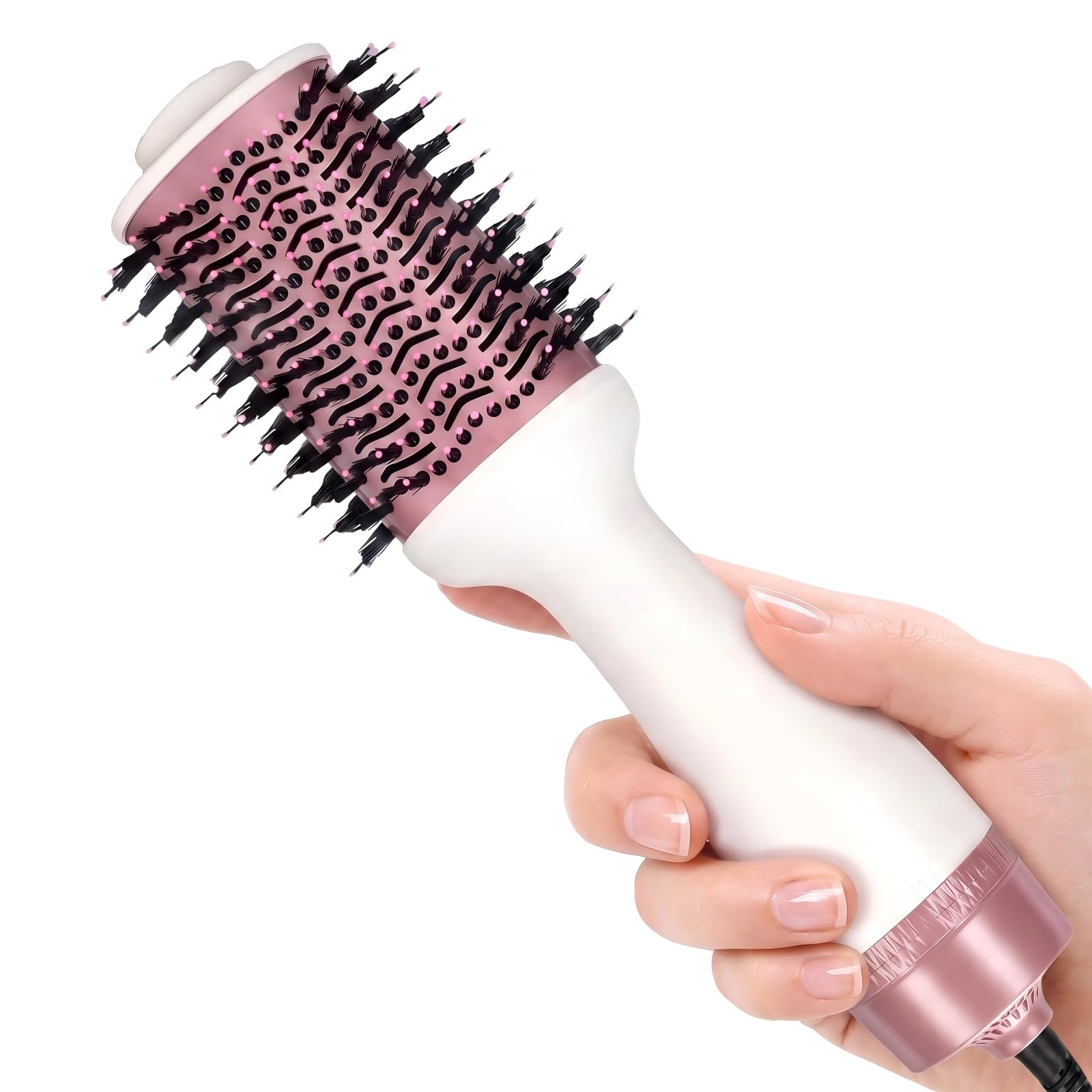 Cepillo Secador Alisar Rizar con Iones Negativos 1200W | Cepillo secador de pelo con voltaje universal, cable trasero giratorio 360°, apto para cabello medio y largo