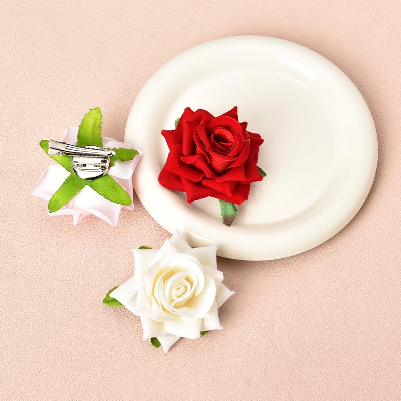 Miniatura 4 de Pinzas para el pelo de rosas para mujer, color rojo, rosa, blanco, rosa, rosa, rosa, rosa, blanco, pasadores para el cabello, horquillas florales,