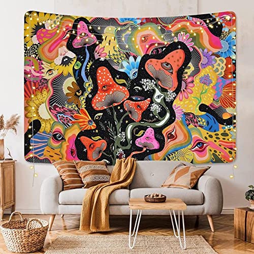 Tapices hippie de setas LIJUCAI: decoración estética boho para paredes de habitaciones, 75x75 cm