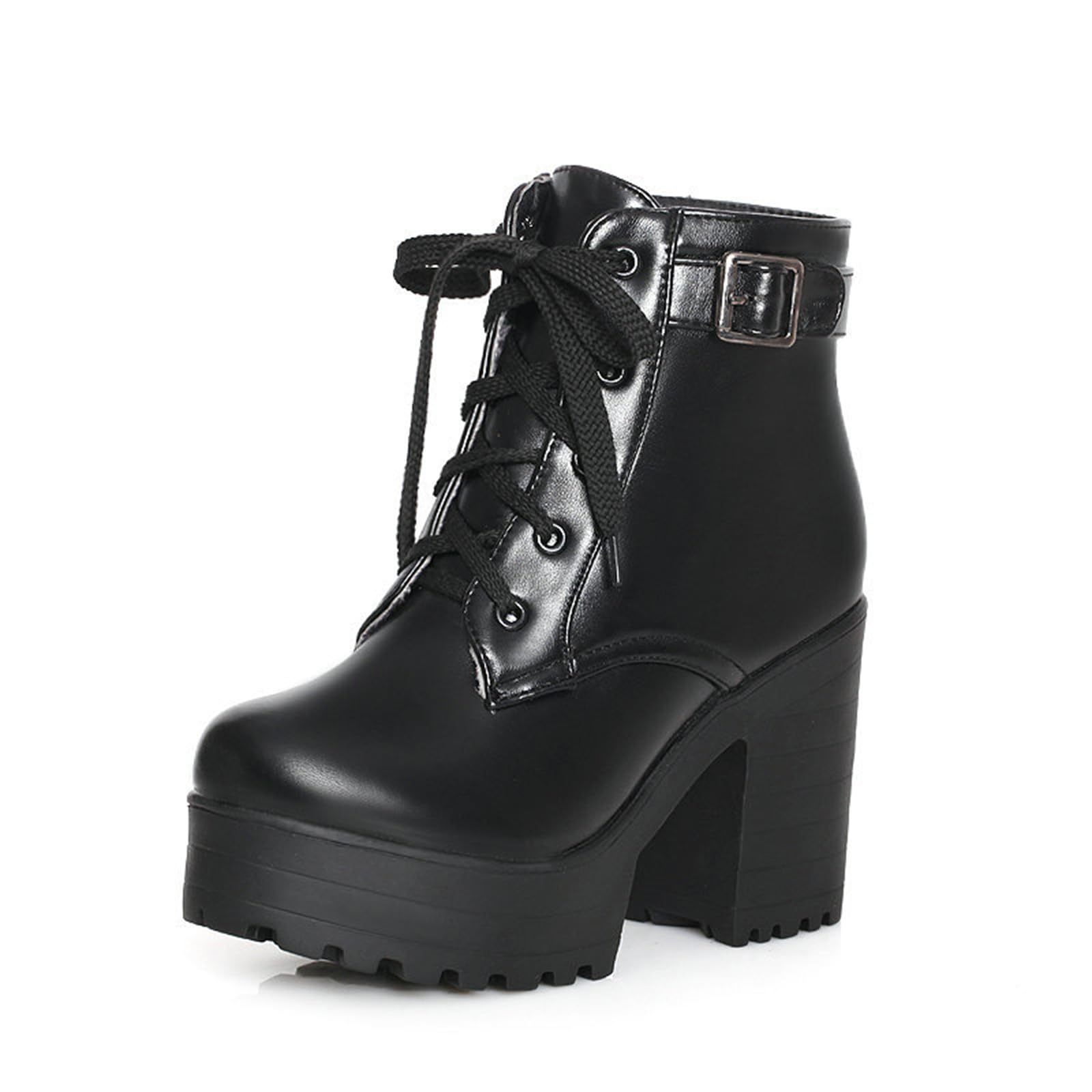 Tacón Alto Grueso de Las Mujeres Solo Encaje-Up Botas Cortas Gruesas Botas de Tobillo 10 cm Tacones Altos