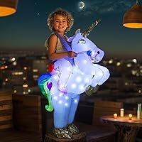 Vista 3 de Disfraces inflables de unicornio para niños, jinete en disfraces inflables para niñas, Halloween inflable con luces LED, cosplay para niño