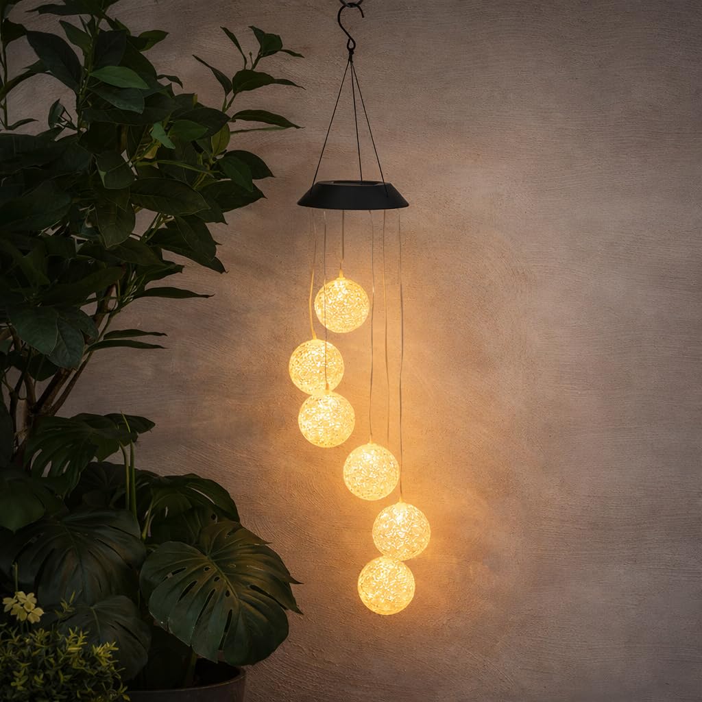 Festive Lights 73cm Solar LED Windspiel Kugeln warmweiß solarbetriebene Outdoor Laterne zum Aufhängen hängend Solar Gartenleuchten für Außen Gartenbeleuchtung draussen Windspiele für Draußen