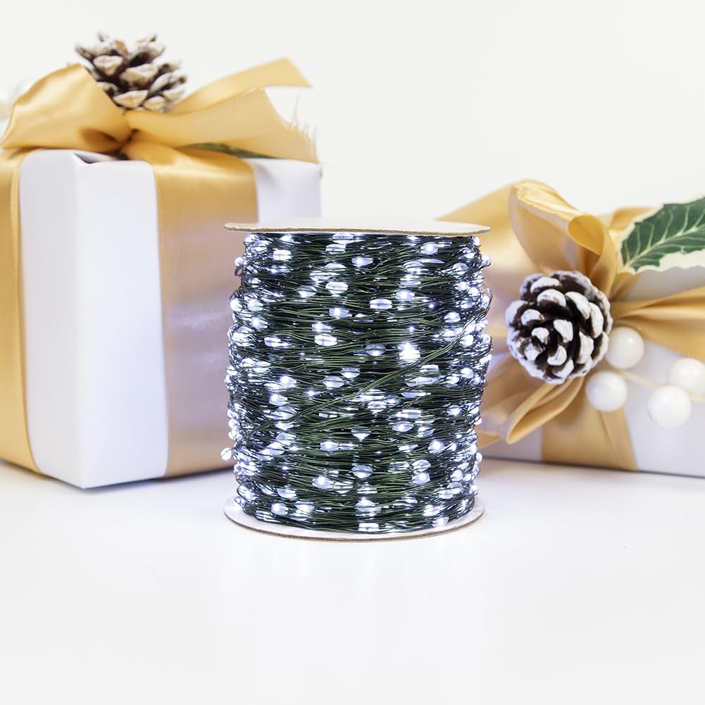 Catena Luminosa 200 metri 2000 LED Filo di Rame Verde Bianco Freddo, Impermeabile per Interni/Esterni con Telecomando 8 Modalità per Albero di Natale, Patio, Giardino, Cortile