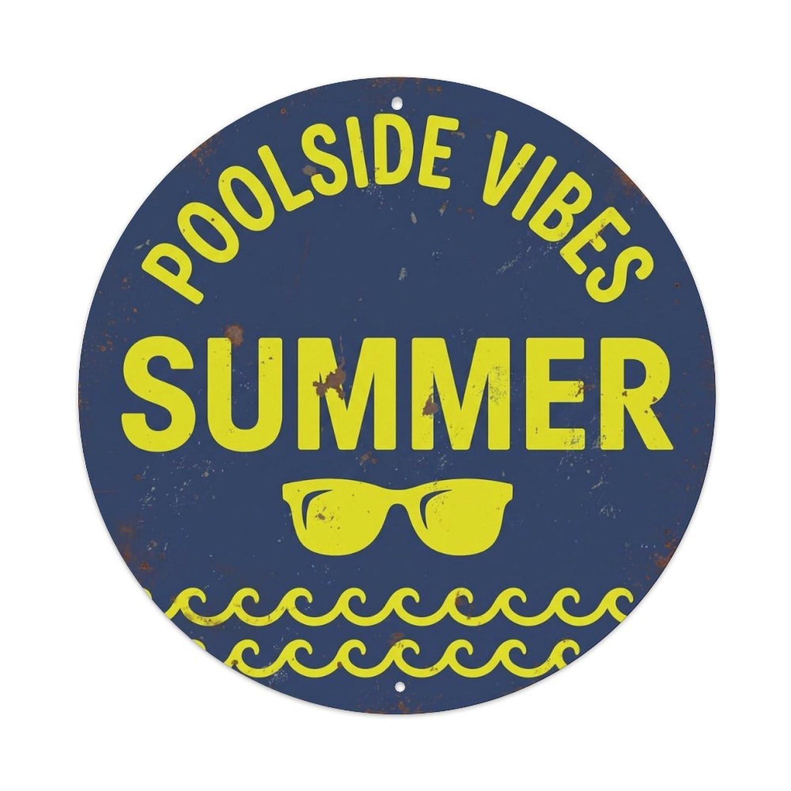 Yrnq Vintage Style Poolside Vibes Summer Vintage Metal Tin Sign Plaque Wall Decor For Cafe, Club, Garden Round Metal Poster 8X8inch