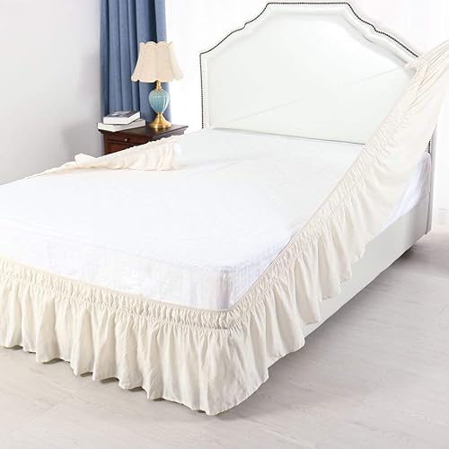 Miniatura 4 de Versatile Bedding Falda de cama  Faldas de cama envolventes con volantes elásticos, 100% algodón de 800 hilos, fácil ajuste de caída a medida de 12