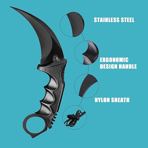 Miniatura 4 de Cuchillo Karambit de hoja fija, herramienta táctica de campamento, cuchillo de caza al aire libre con funda y cable, adecuado para senderismo,