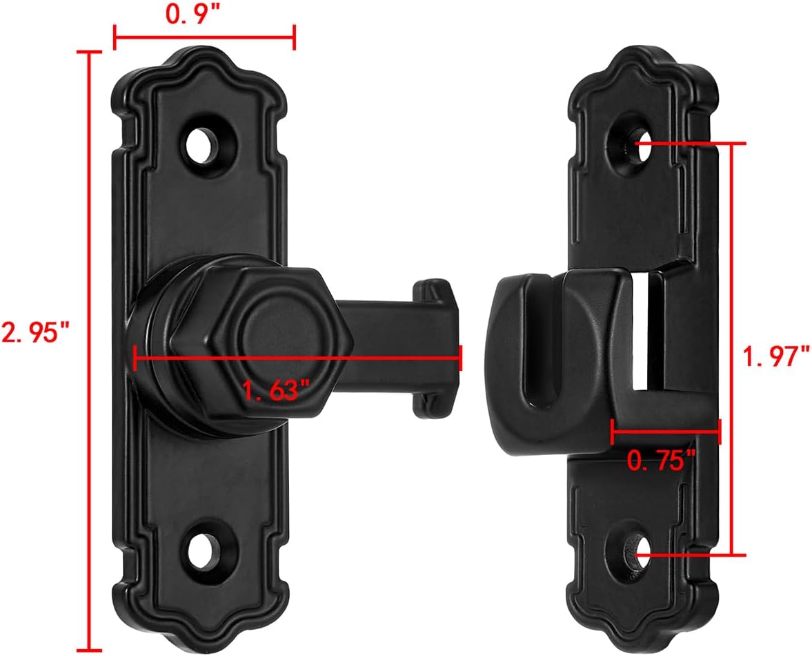 INIRET 3 Packs Black Barn Door Latches,Aluminum Alloy 90/180 Degree Gate Lock,Right Angle Door Lock Latch,Flip Gate Latches Hardware,Door Security Door Latch Lock fo Cabinets,Bathroom,Barn Door