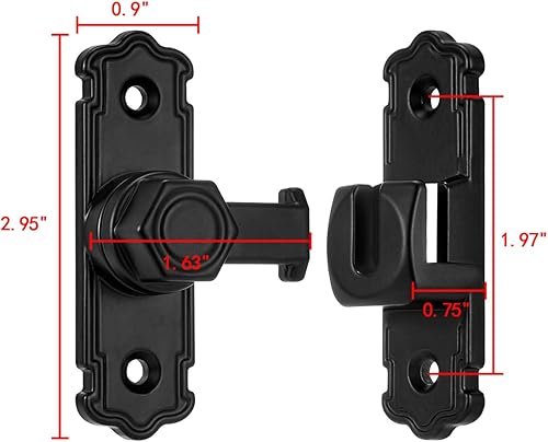 Miniatura 2 de Paquete de 2 cierres negros para puerta de granero, cerradura de puerta de aleación de aluminio de 90180 grados, pestillo de bloqueo de puerta de