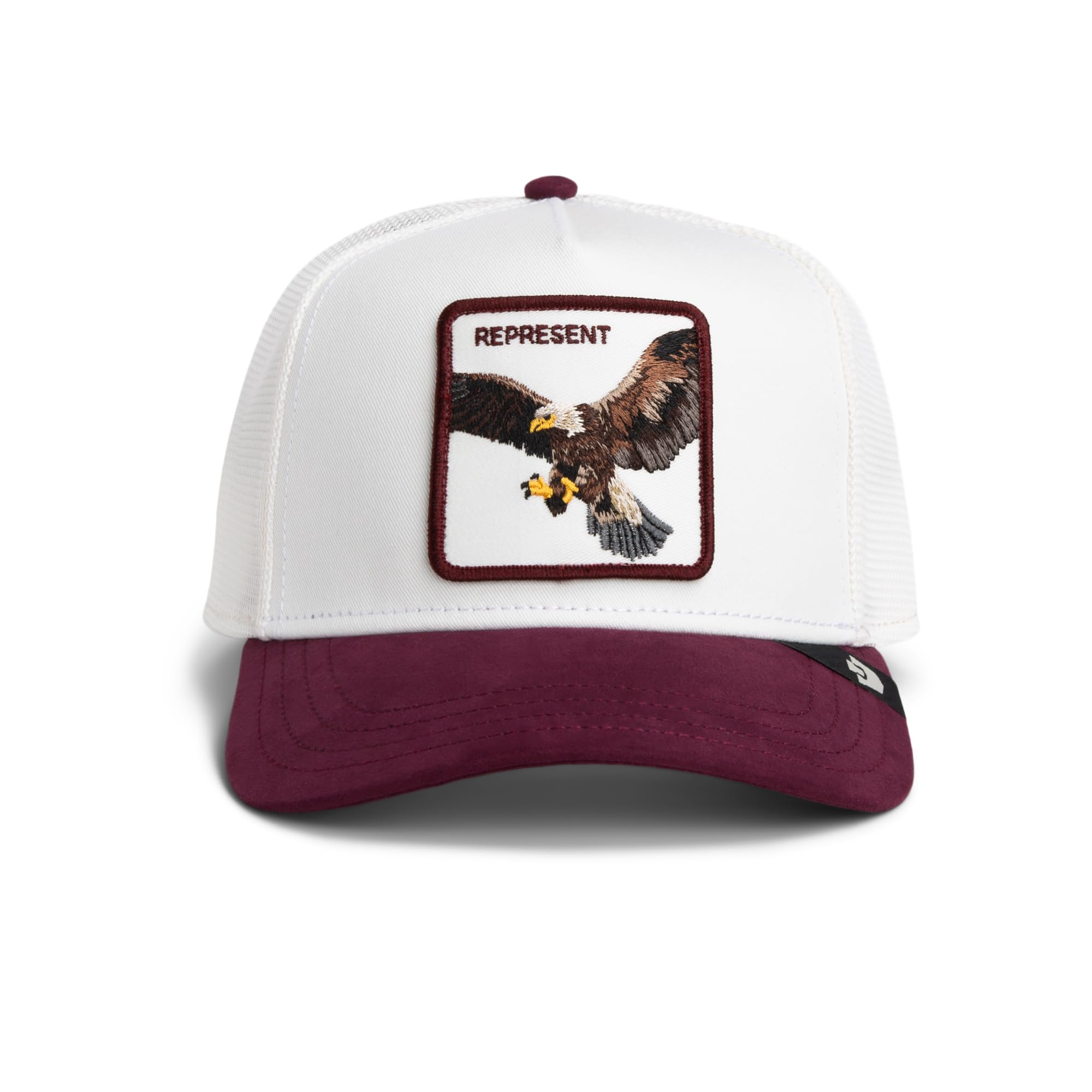 Goorin Bros. Czapka Trucker The Farm Eagle, biała i bordowa, haftowana naszywka z orłem, mikrozamsz