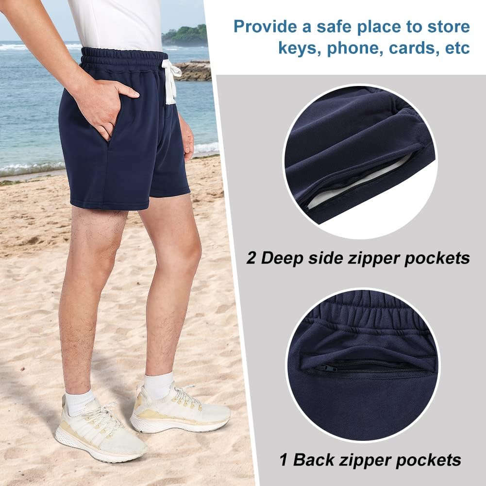 NIMENJOJA Mens 5.5" Athletic Gym Shorts Cotton Jogger Workout Lounge Jersey Zipper Pocket Sweat Shorts - Image 4